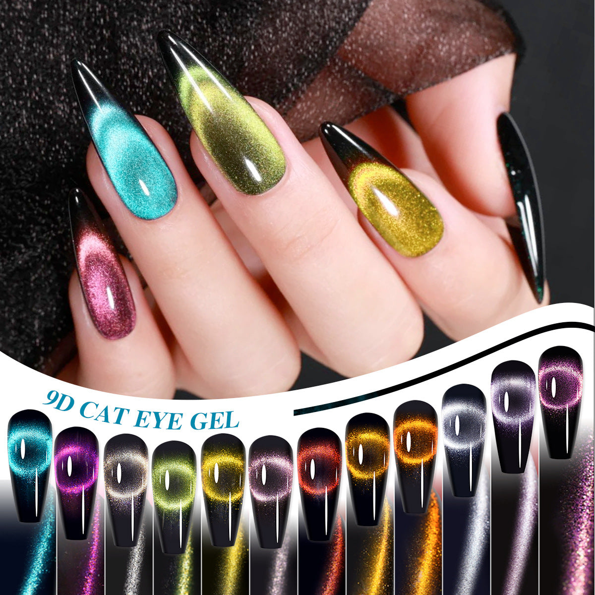 Glamorous Cat-Eye Nail Polish Collection – 12 Magnetic Holographic Shades with Glitter Effects