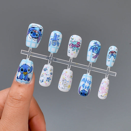 Cute Dino Short Coffin Press-on Nails – Pre-designed & Reusable